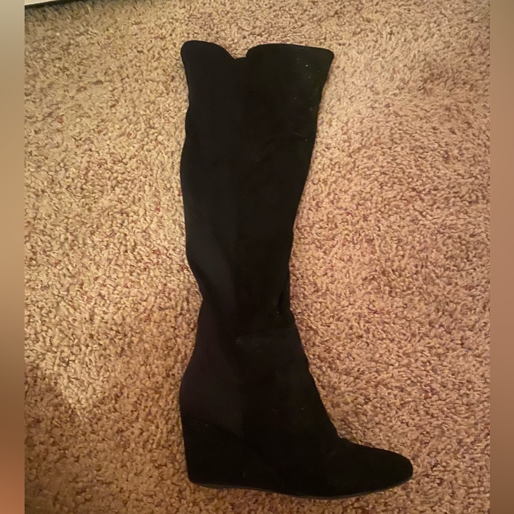 Black wedge over the knee boots
